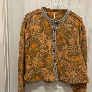 Free People Orange and Brown Bomber Jacket